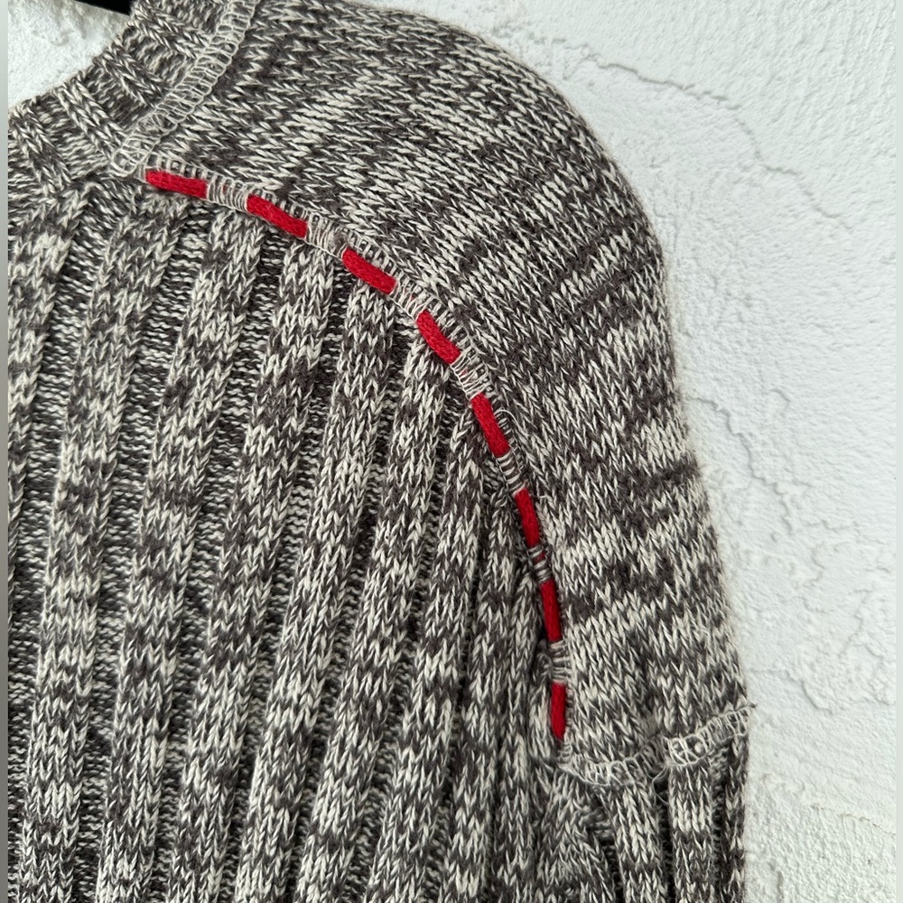 Timberland Sweater Heavy Knit Cotton Gray Marled Red Trim Ribbed Long Sleeve 3X - Picture 5 of 8